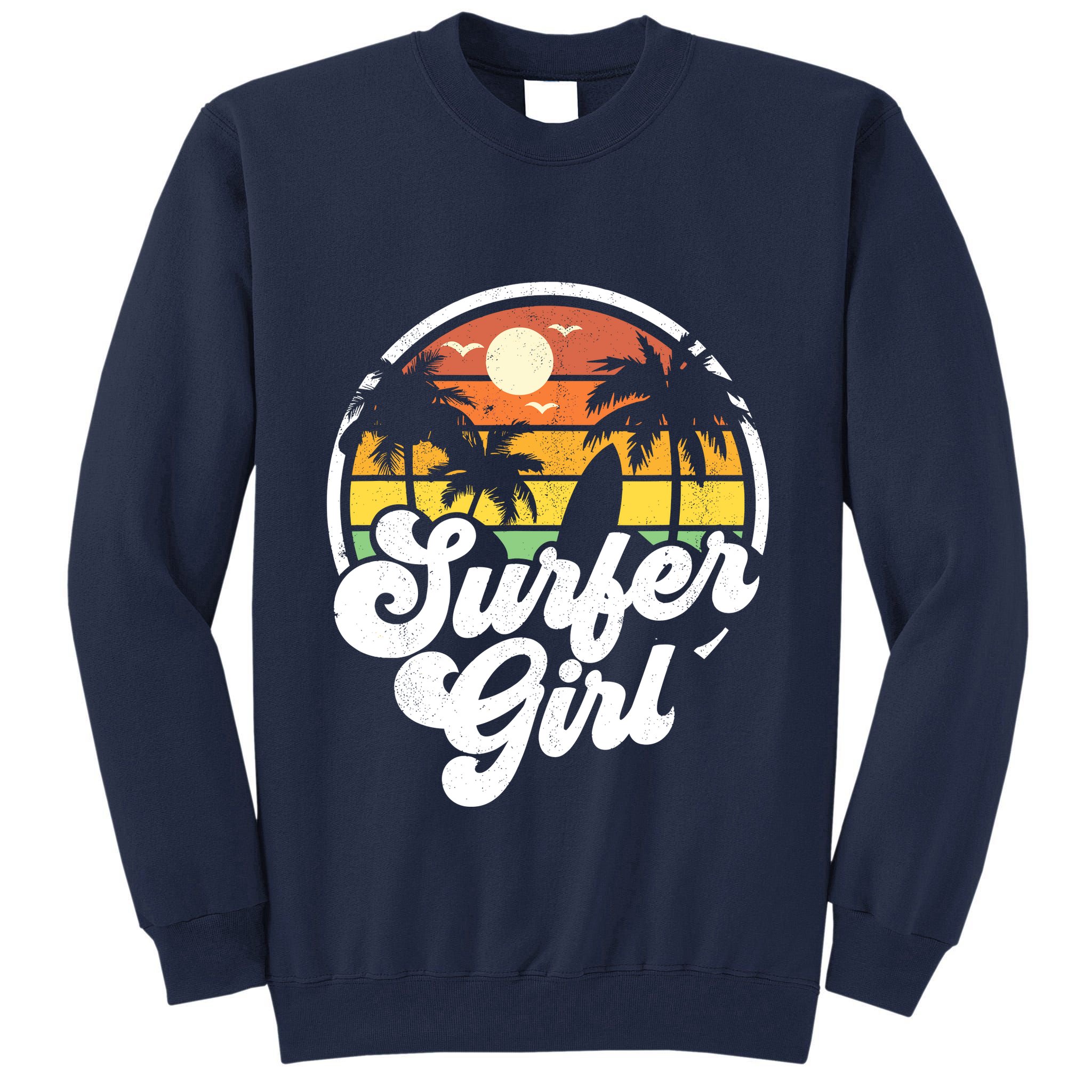 Surfer Girl Beach Retro 70s Summer Surfing Vacation Gift Tall Sweatshirt