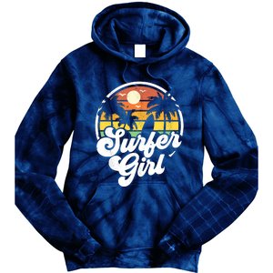 Surfer Girl Beach Retro 70s Summer Surfing Vacation Gift Tie Dye Hoodie