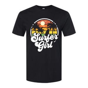 Surfer Girl Beach Retro 70s Summer Surfing Vacation Gift Softstyle CVC T-Shirt