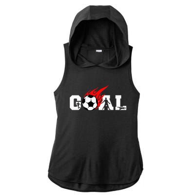 Soccer Goal Ball On Fire Ladies PosiCharge Tri-Blend Wicking Draft Hoodie Tank