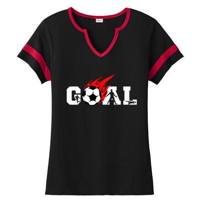 Soccer Goal Ball On Fire Ladies Halftime Notch Neck Tee