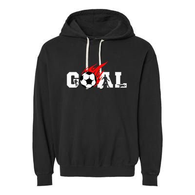 Soccer Goal Ball On Fire Garment-Dyed Fleece Hoodie