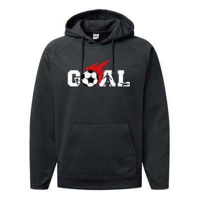 Soccer Goal Ball On Fire Performance Fleece Hoodie