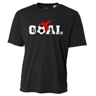 Soccer Goal Ball On Fire Cooling Performance Crew T-Shirt