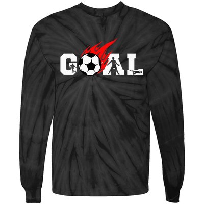 Soccer Goal Ball On Fire Tie-Dye Long Sleeve Shirt