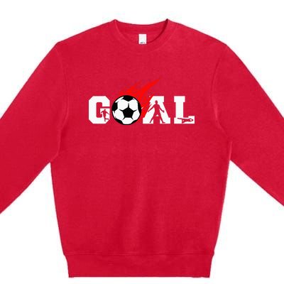 Soccer Goal Ball On Fire Premium Crewneck Sweatshirt