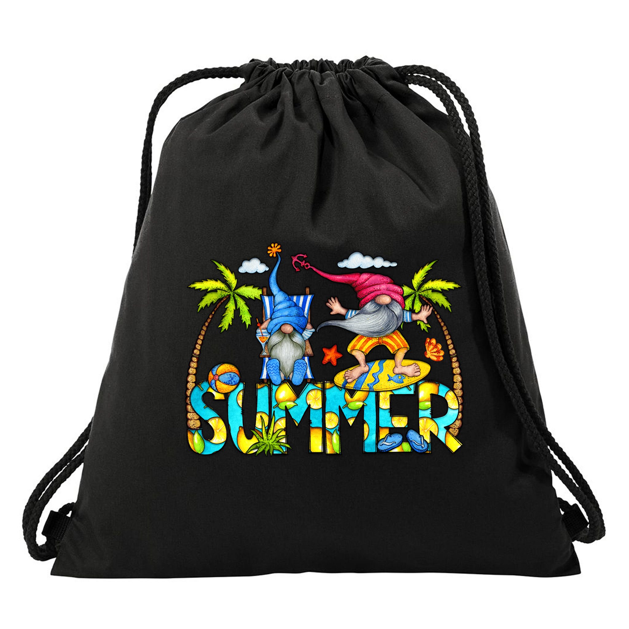 Summer Gnomes Beach Drawstring Bag