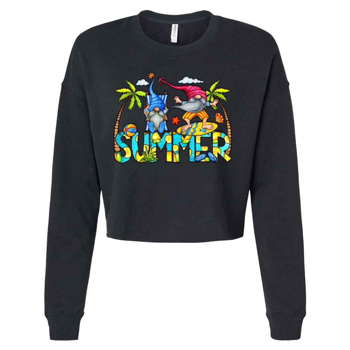 Summer Gnomes Beach Cropped Pullover Crew
