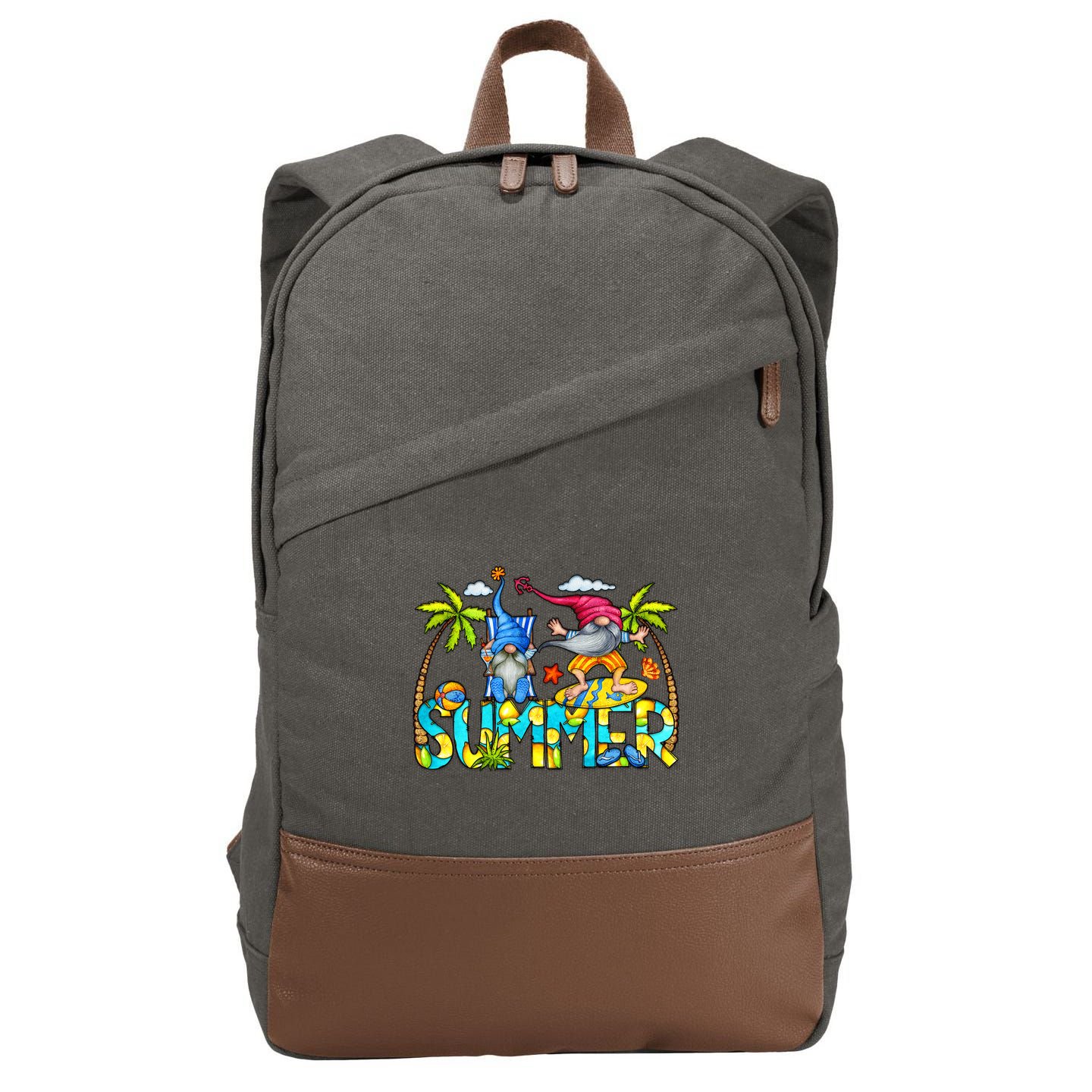 Summer Gnomes Beach Cotton Canvas Backpack