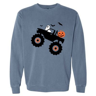 Spooky Ghost Bats Jack O Lantern Monster Truck Halloween Cute Gift Garment-Dyed Sweatshirt