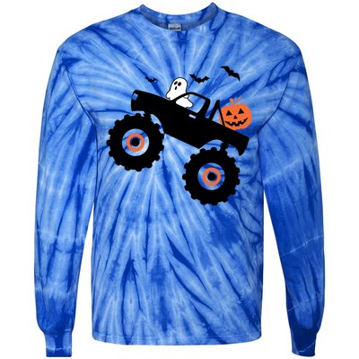 Spooky Ghost Bats Jack O Lantern Monster Truck Halloween Cute Gift Tie-Dye Long Sleeve Shirt