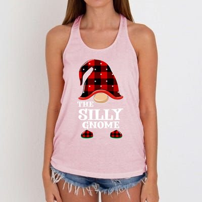 Silly Gnome Buffalo Plaid Funny Christmas Matching Family Gift Women's Knotted Racerback Tank