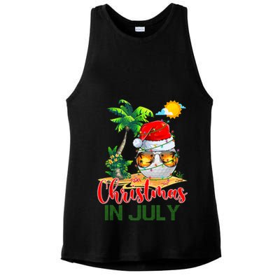 Santa Golf Ball Sunglasses & Xmas Lights Christmas In July Tank Top Ladies PosiCharge Tri-Blend Wicking Tank