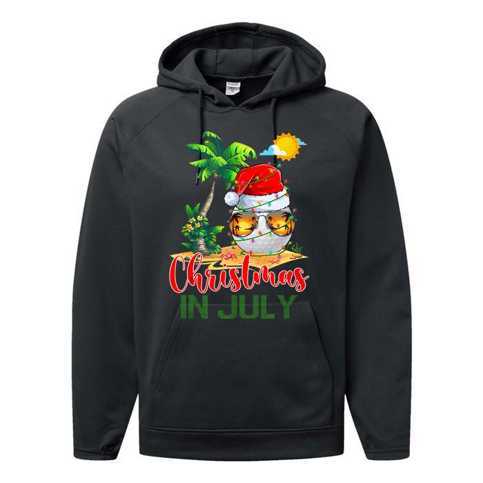 Santa Golf Ball Sunglasses & Xmas Lights Christmas In July Tank Top Performance Fleece Hoodie