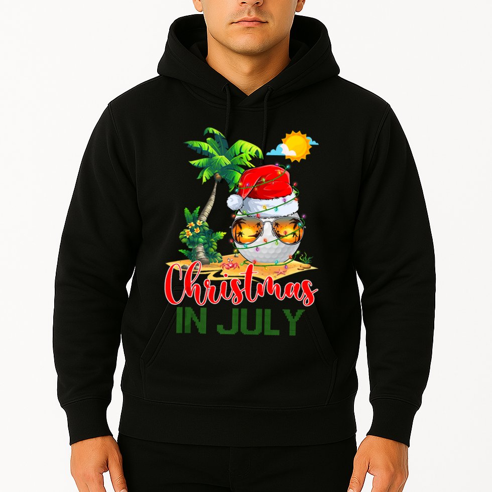 Santa Golf Ball Sunglasses & Xmas Lights Christmas In July Tank Top Hoodie