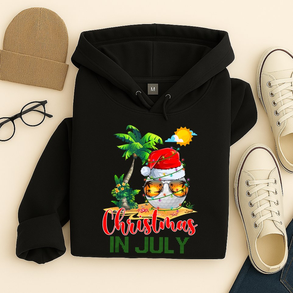 Santa Golf Ball Sunglasses & Xmas Lights Christmas In July Tank Top Hoodie