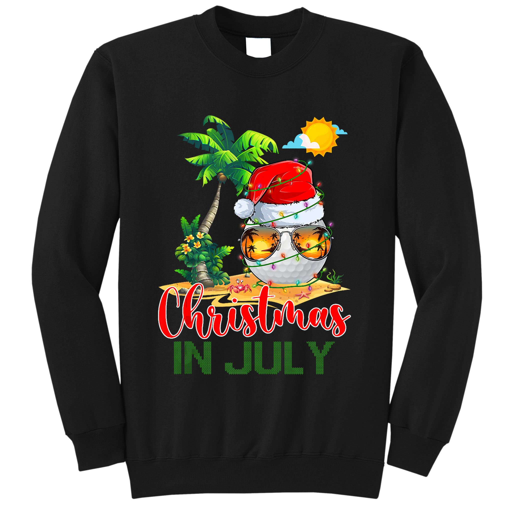 Santa Golf Ball Sunglasses & Xmas Lights Christmas In July Tank Top Sweatshirt