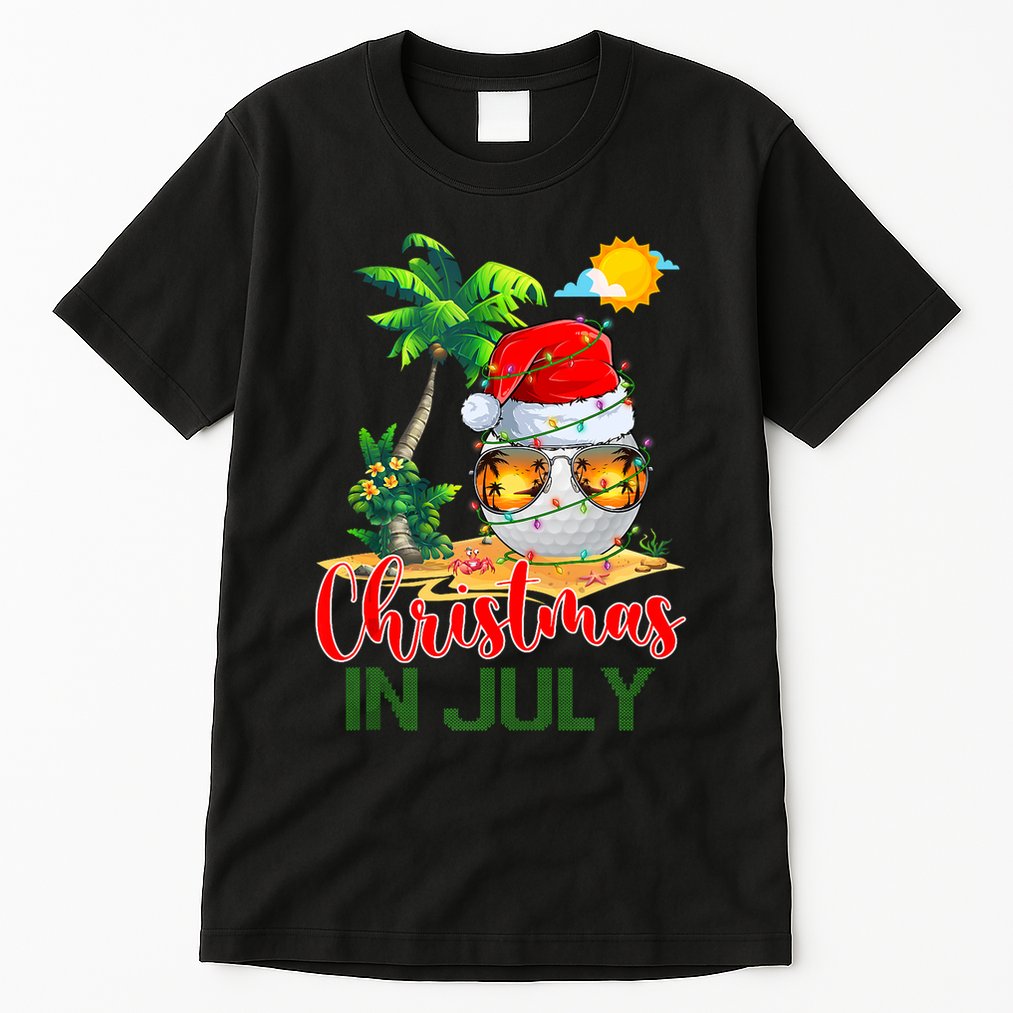 Santa Golf Ball Sunglasses & Xmas Lights Christmas In July Tank Top Tall T-Shirt
