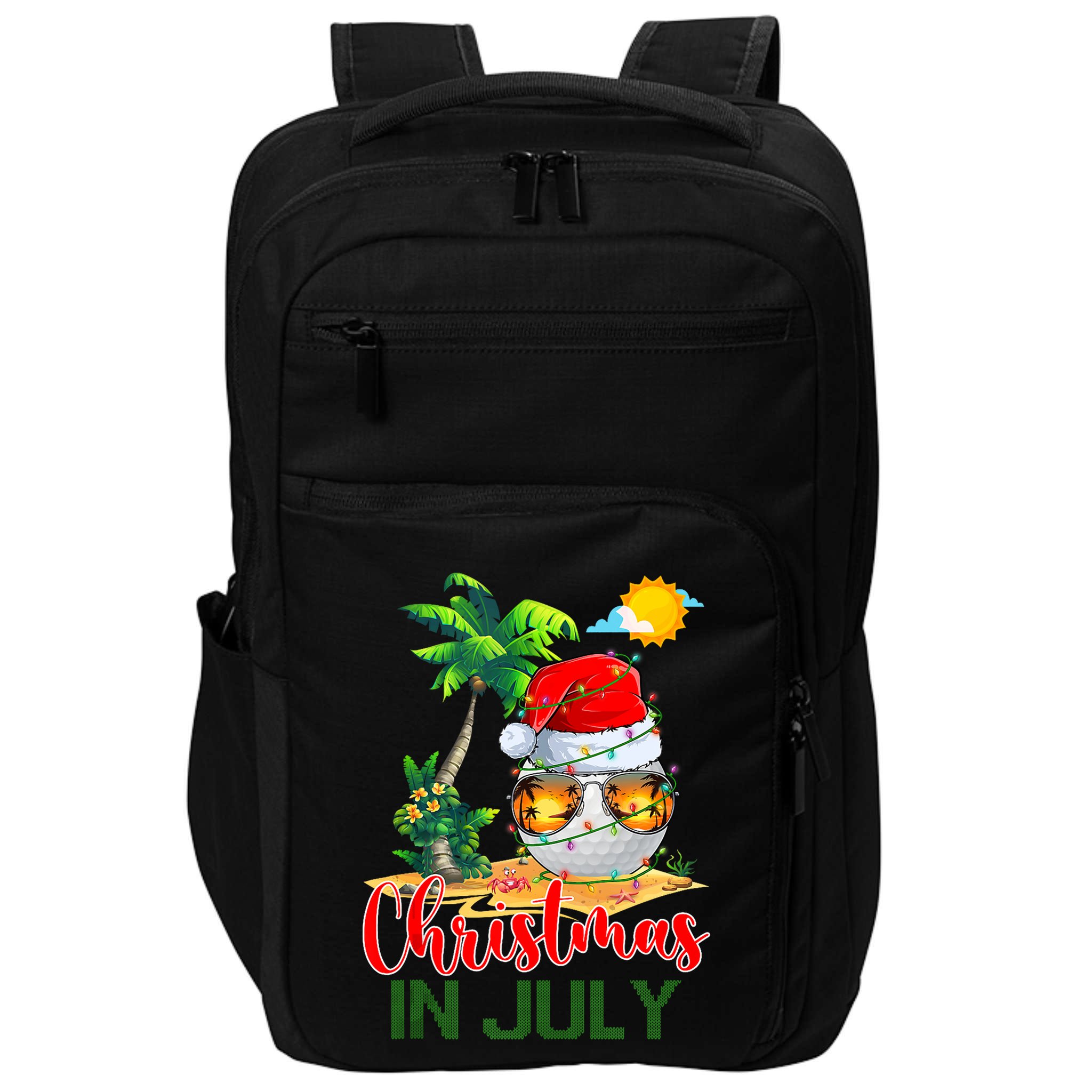 Santa Golf Ball Sunglasses & Xmas Lights Christmas In July Tank Top Impact Tech Backpack
