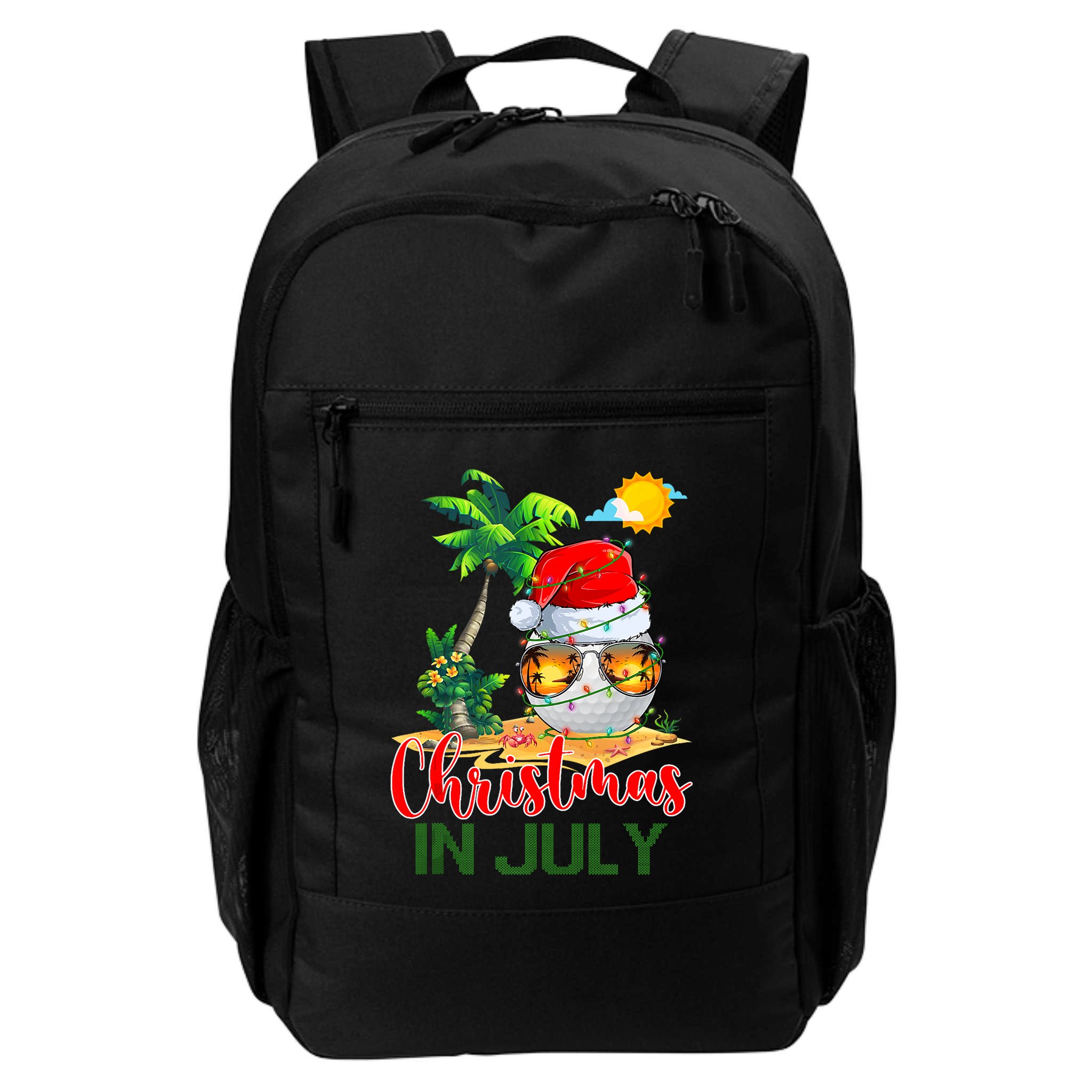 Santa Golf Ball Sunglasses & Xmas Lights Christmas In July Tank Top Backpack
