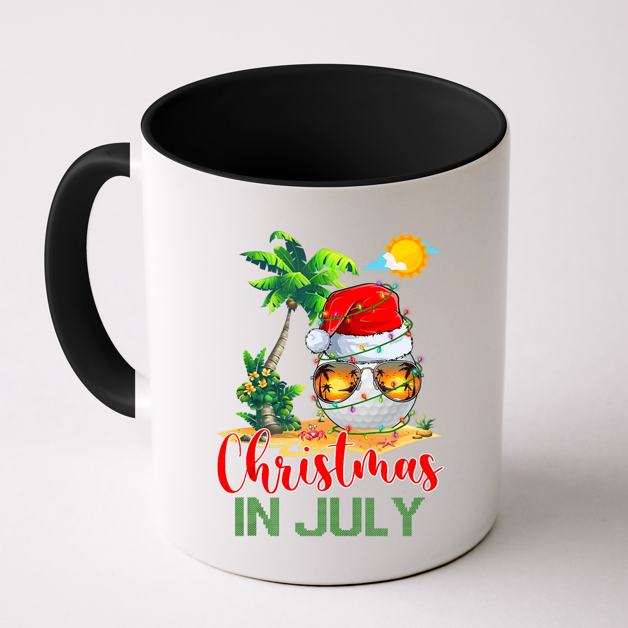 Santa Golf Ball Sunglasses & Xmas Lights Christmas In July Tank Top Mug