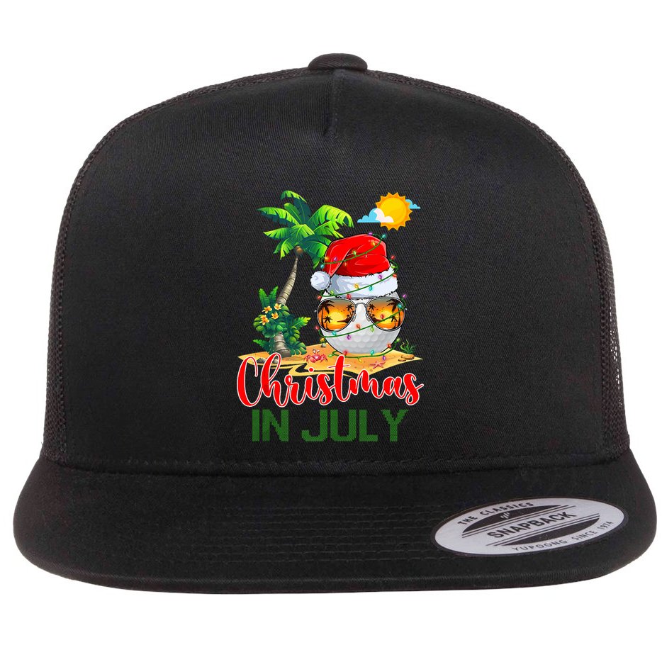 Santa Golf Ball Sunglasses & Xmas Lights Christmas In July Tank Top Flat Bill Trucker Hat