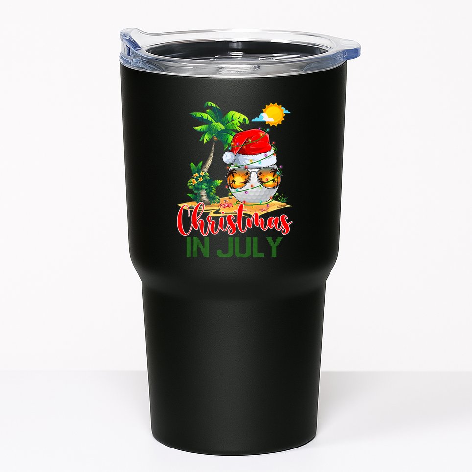 Santa Golf Ball Sunglasses & Xmas Lights Christmas In July Tank Top Tumbler