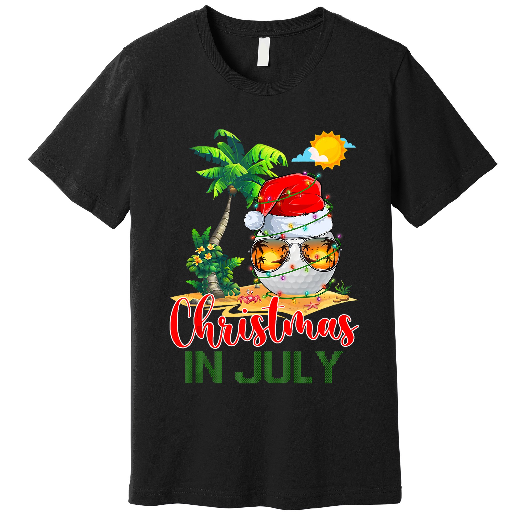Santa Golf Ball Sunglasses & Xmas Lights Christmas In July Tank Top Premium T-Shirt