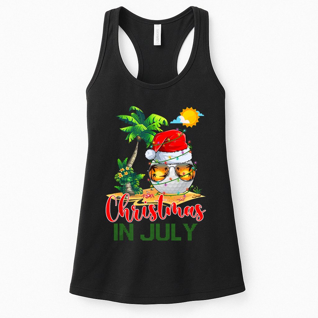 Santa Golf Ball Sunglasses & Xmas Lights Christmas In July Tank Top Womens Tank Top