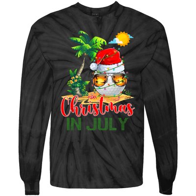 Santa Golf Ball Sunglasses & Xmas Lights Christmas In July Tank Top Tie-Dye Long Sleeve Shirt