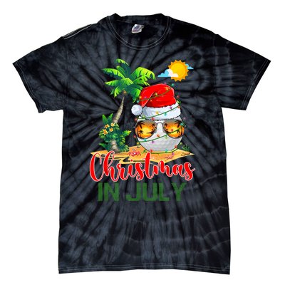 Santa Golf Ball Sunglasses & Xmas Lights Christmas In July Tank Top Tie-Dye T-Shirt