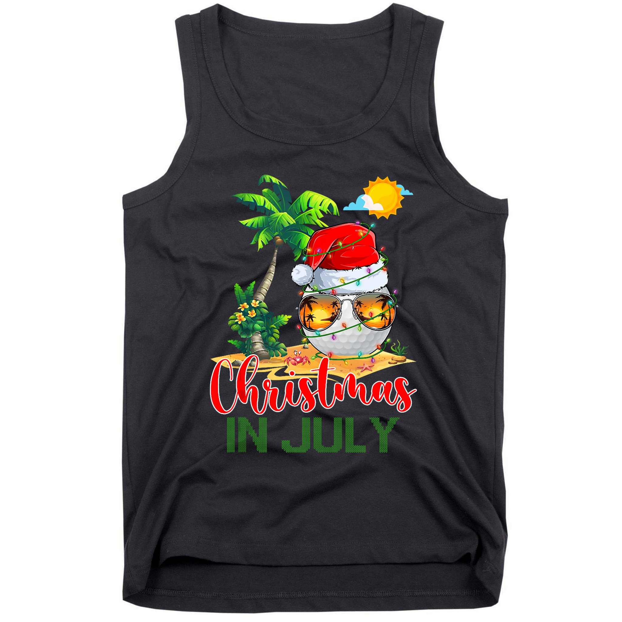 Santa Golf Ball Sunglasses & Xmas Lights Christmas In July Tank Top Tank Top