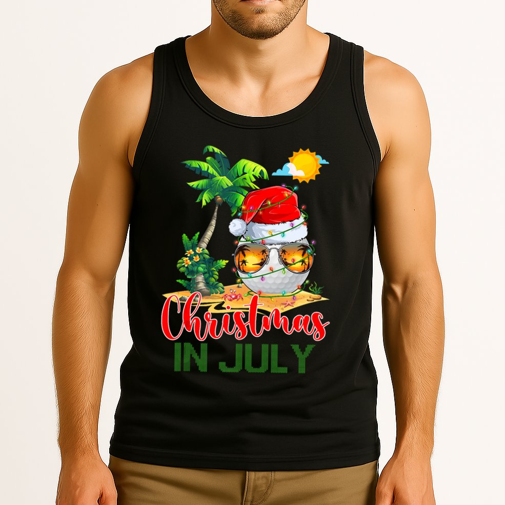 Santa Golf Ball Sunglasses & Xmas Lights Christmas In July Tank Top Tank Top