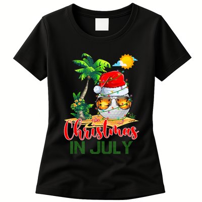Santa Golf Ball Sunglasses & Xmas Lights Christmas In July Tank Top Womens T-Shirt