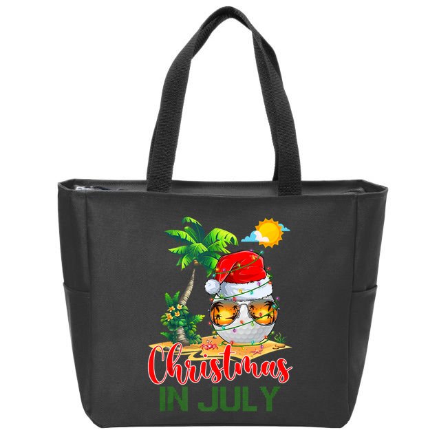 Santa Golf Ball Sunglasses & Xmas Lights Christmas In July Tank Top Zip Tote Bag