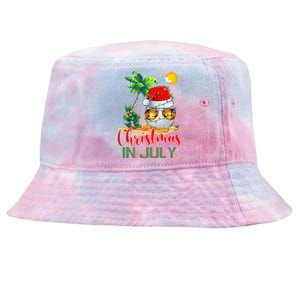 Santa Golf Ball Sunglasses & Xmas Lights Christmas In July Tank Top Tie-Dyed Bucket Hat