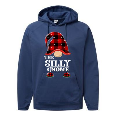 Silly Gnome Buffalo Plaid Funny Christmas Matching Family Great Gift Performance Fleece Hoodie