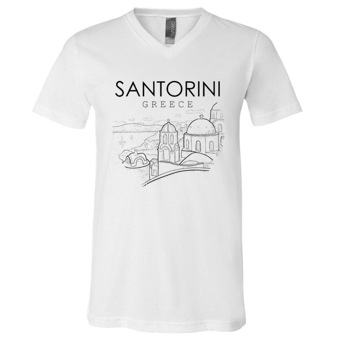 Santorini Greece Beach Graphic Ellada Greek Family V-Neck T-Shirt