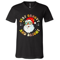 Stay Groovy & Bright Holiday Groovy Retro Christmas V-Neck T-Shirt