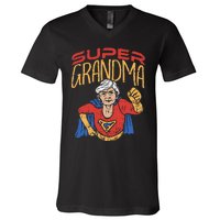 Super Grandma Best Grandma Grandmother Superhero V-Neck T-Shirt