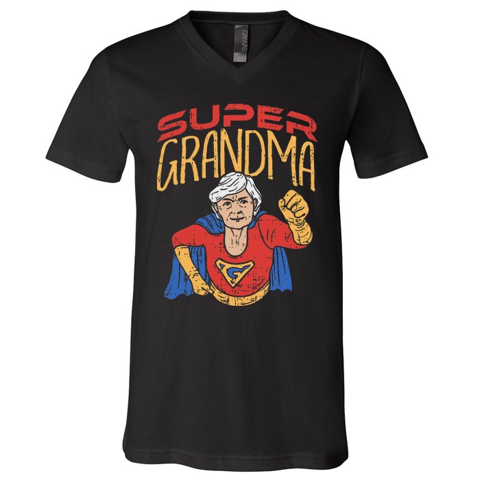 Super Grandma Best Grandma Grandmother Superhero V-Neck T-Shirt