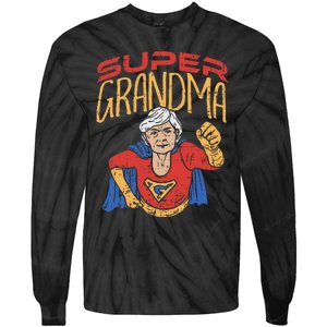 Super Grandma Best Grandma Grandmother Superhero Tie-Dye Long Sleeve Shirt