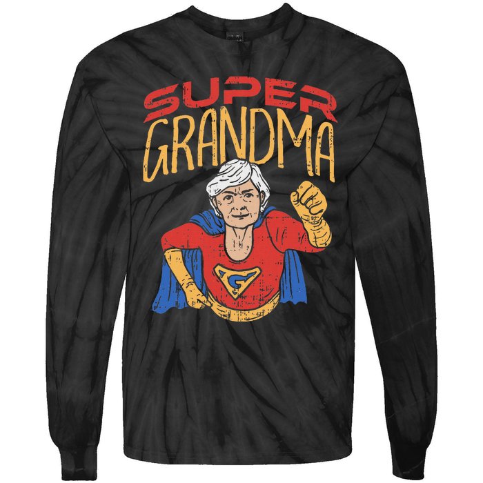 Super Grandma Best Grandma Grandmother Superhero Tie-Dye Long Sleeve Shirt