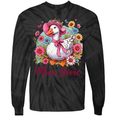 Silly Goose Blessed Mom Coquette Mothers Day Mom Goose Tie-Dye Long Sleeve Shirt