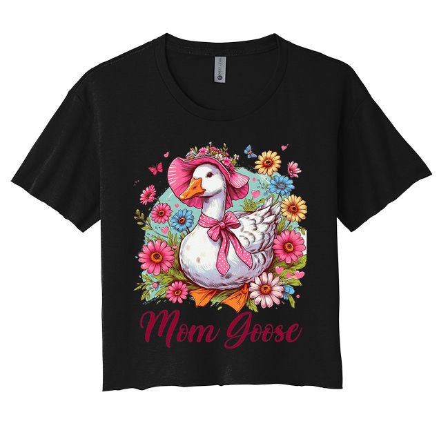 Silly Goose Blessed Mom Coquette Mothers Day Mom Goose Women's Crop Top Tee