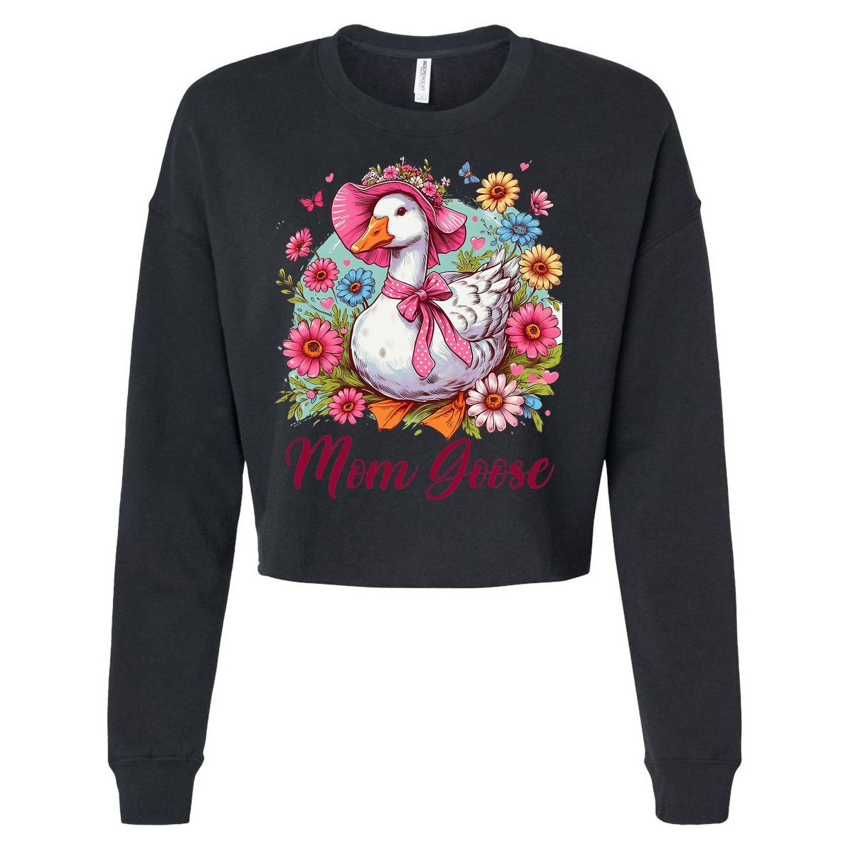 Silly Goose Blessed Mom Coquette Mothers Day Mom Goose Cropped Pullover Crew