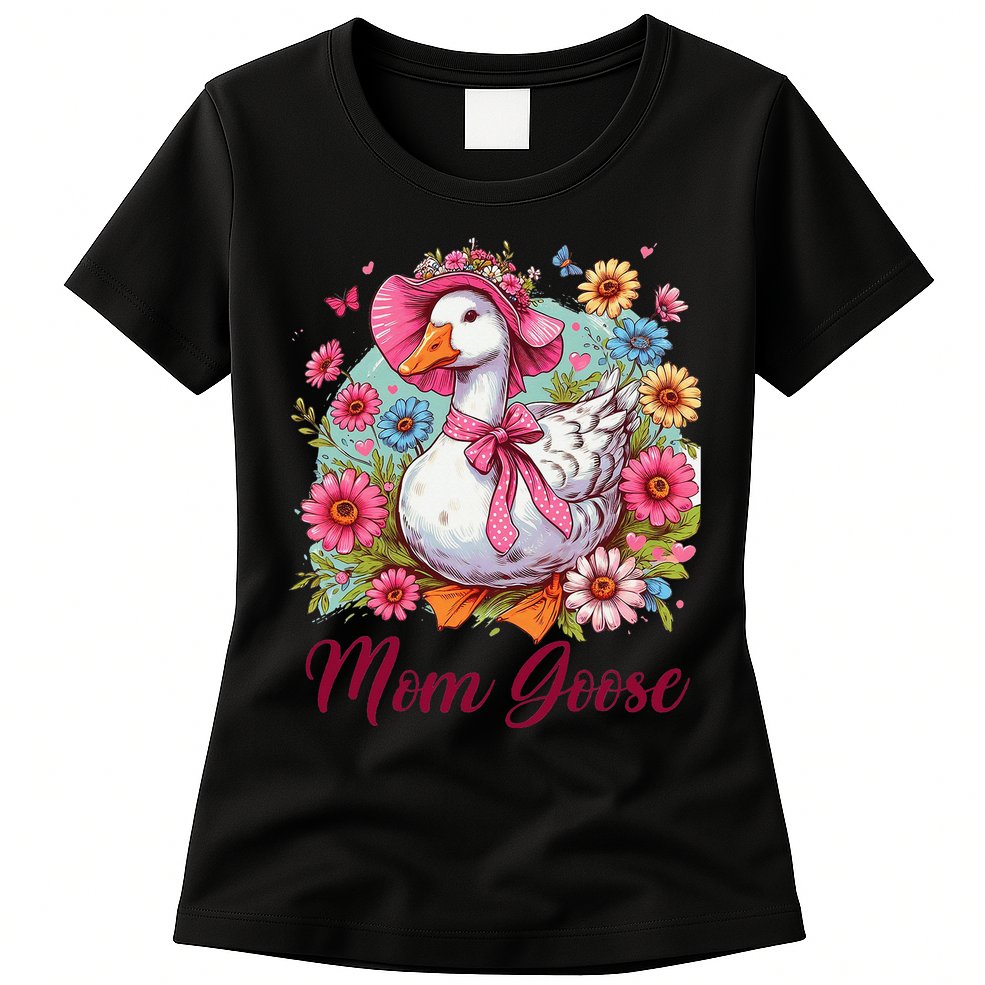 Silly Goose Blessed Mom Coquette Mothers Day Mom Goose Womens T-Shirt