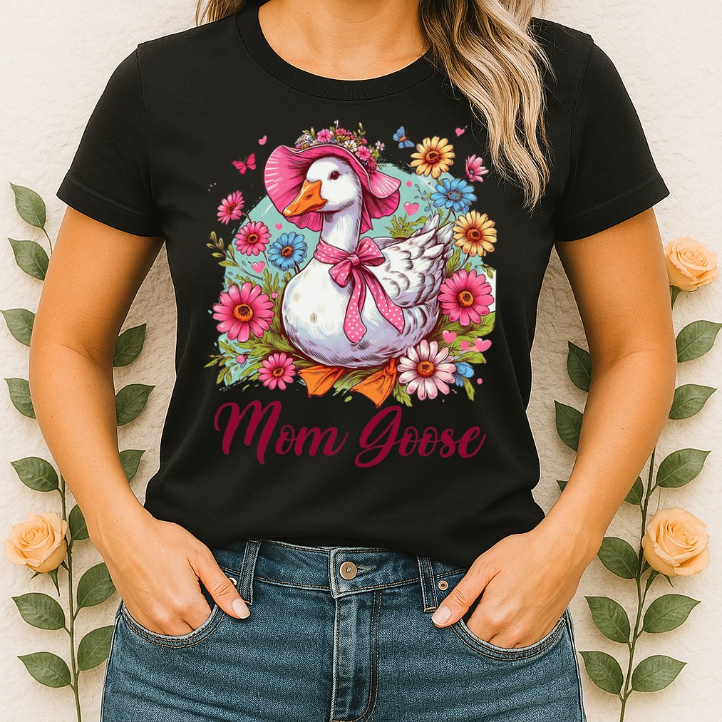 Silly Goose Blessed Mom Coquette Mothers Day Mom Goose Womens T-Shirt