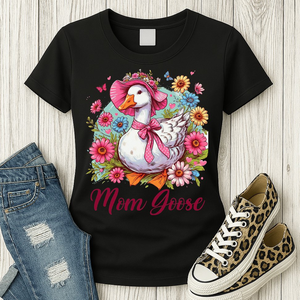 Silly Goose Blessed Mom Coquette Mothers Day Mom Goose Womens T-Shirt