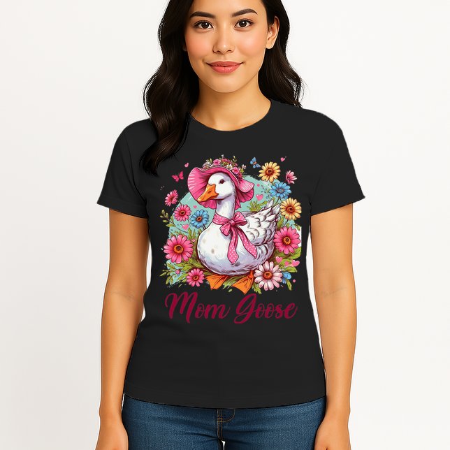 Silly Goose Blessed Mom Coquette Mothers Day Mom Goose Womens T-Shirt